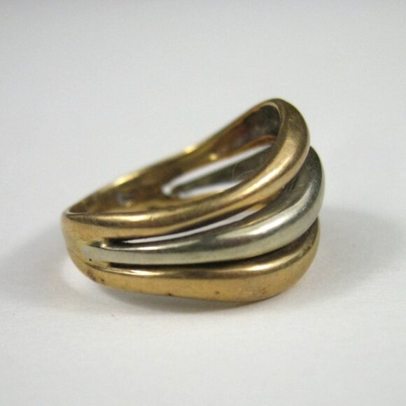 Gold Filled Plated Ring Abstract Modernist Two Tone Wave Design Ring 5 gram - Picture 4 of 10